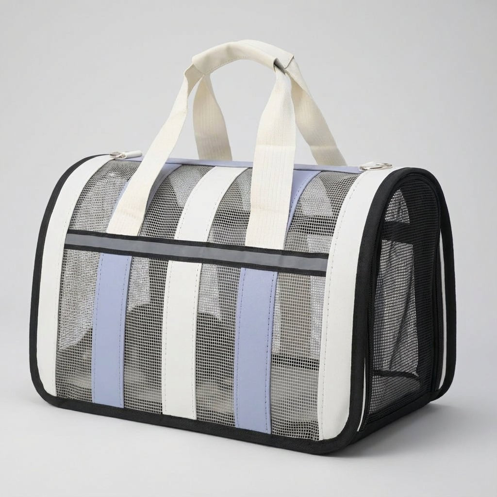 Lightweight pet carrier for cats and dogs featuring a breathable mesh design and a foldable structure, perfect for travel with your furry friends. 9