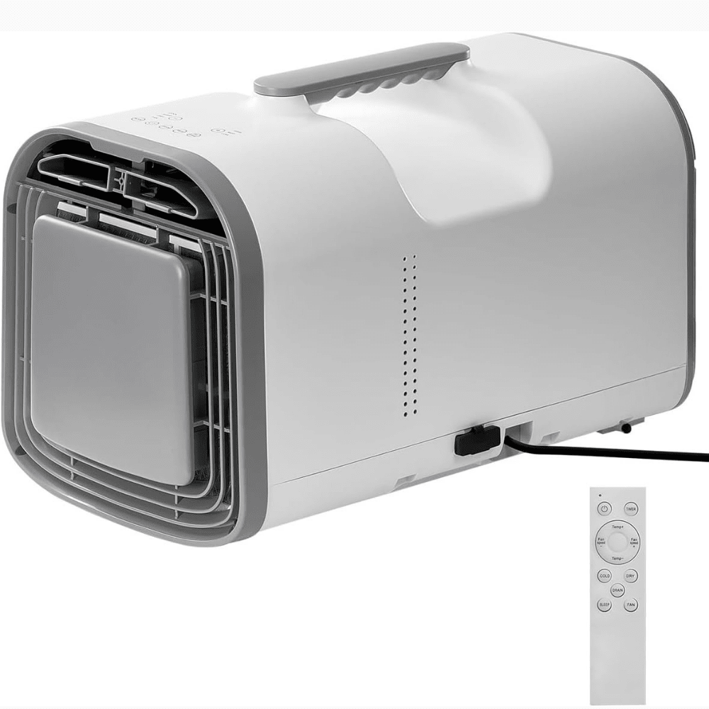 Portable air conditioner 4250 BTU with multi-function design, ideal for camping and travel, showcasing a compact cooling unit perfect for small spaces. 4