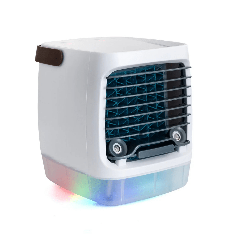 Portable air conditioner with remote control, compact USB mini design for desk and personal use, ideal for cooling small spaces efficiently. 0