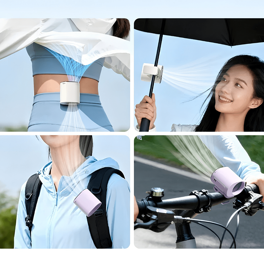 Portable Clip-On USB Fan featuring adjustable airflow and a protective mesh guard, perfect for travel and personal cooling needs. 6