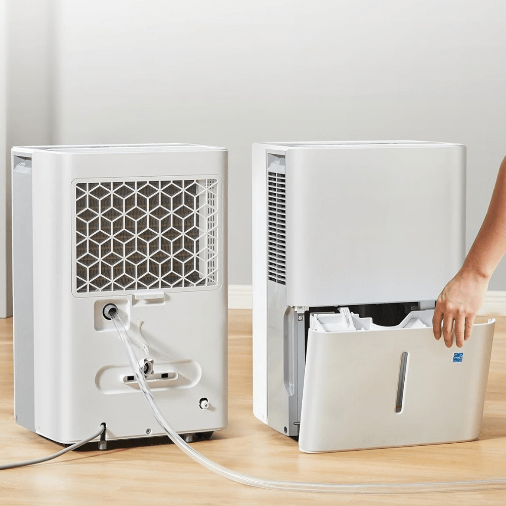 Portable dehumidifier with smart control, designed for bathroom and bedroom use, featuring quiet operation and energy efficiency, capable of removing 22 pints of 4