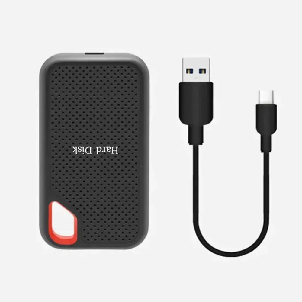 Portable external SSD featuring a shock-resistant metal design, 256TB capacity, ultra-lightweight build, and fast data transfer speeds. 1