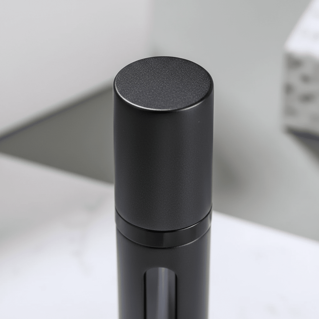 Portable Glass Spray Atomizer in Silver and Black, featuring a refillable design for convenient travel and easy perfume dispensing. 8