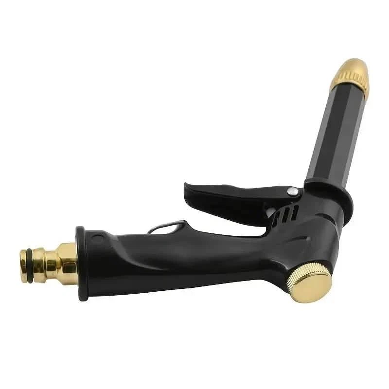 Portable high-pressure hose pipe nozzle featuring an adjustable spray function, ideal for outdoor cleaning tasks such as washing cars, patios, and garden furniture. 5