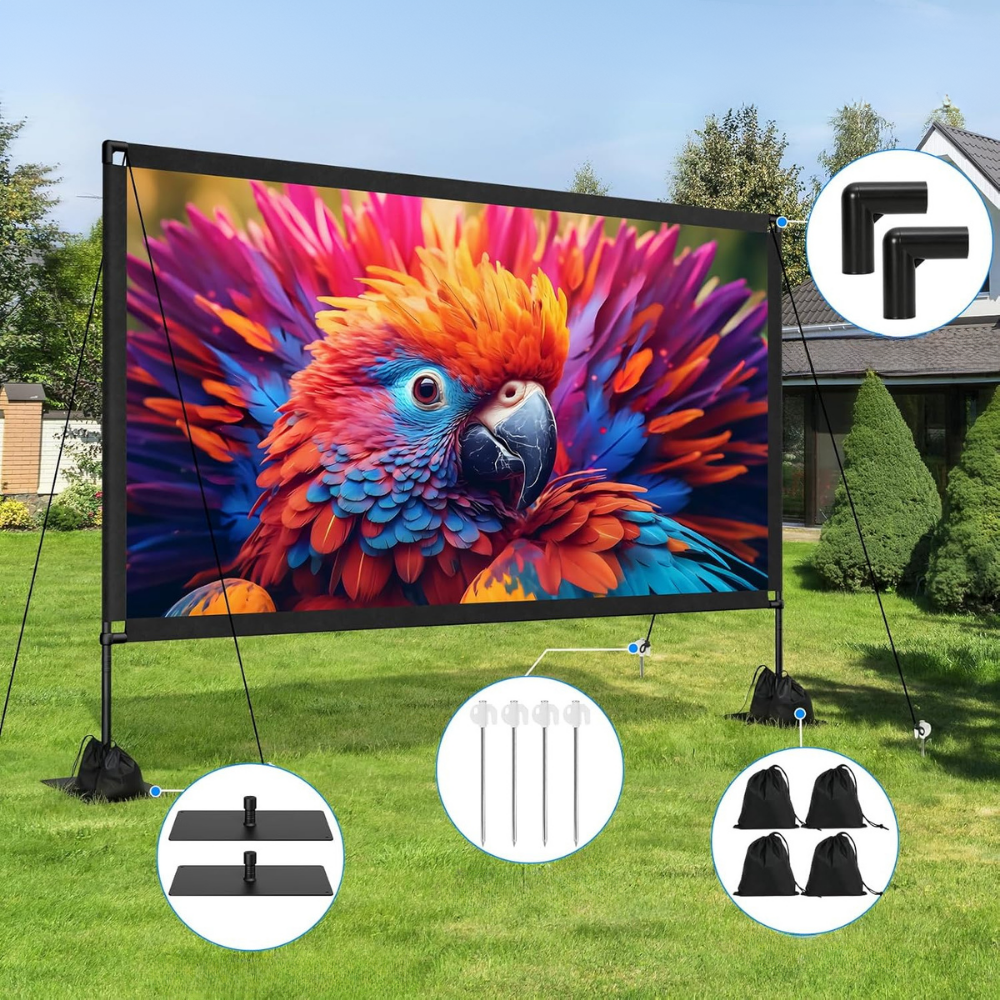Portable Projector Screen with Stand for Outdoor Use – 4K HD Viewing, 160° Wide Angle, Easy Setup