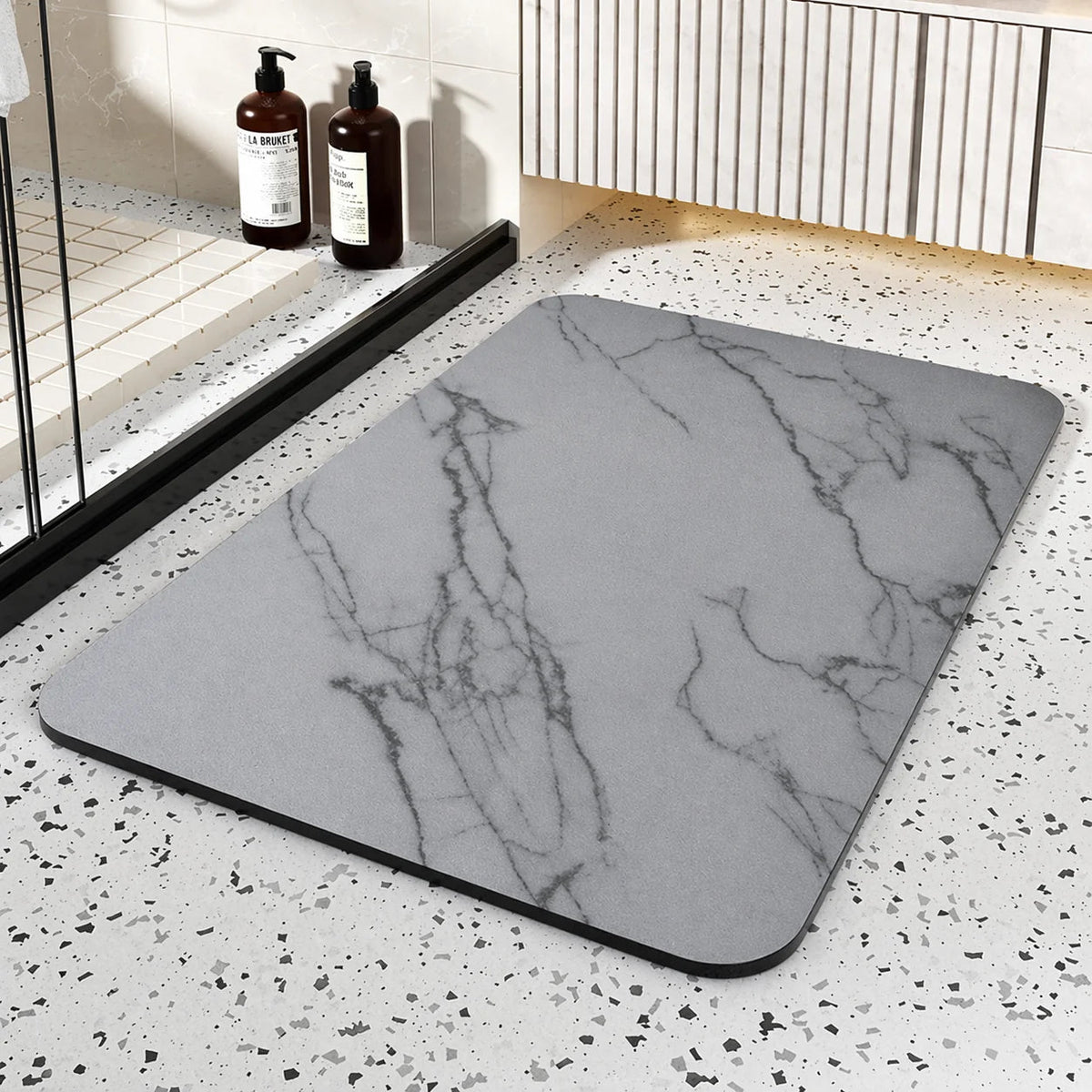 Quick Dry Bathroom Mat featuring a stylish Diatom Stone Marble Design and a Non-Slip Rubber Base for enhanced safety and comfort. 5
