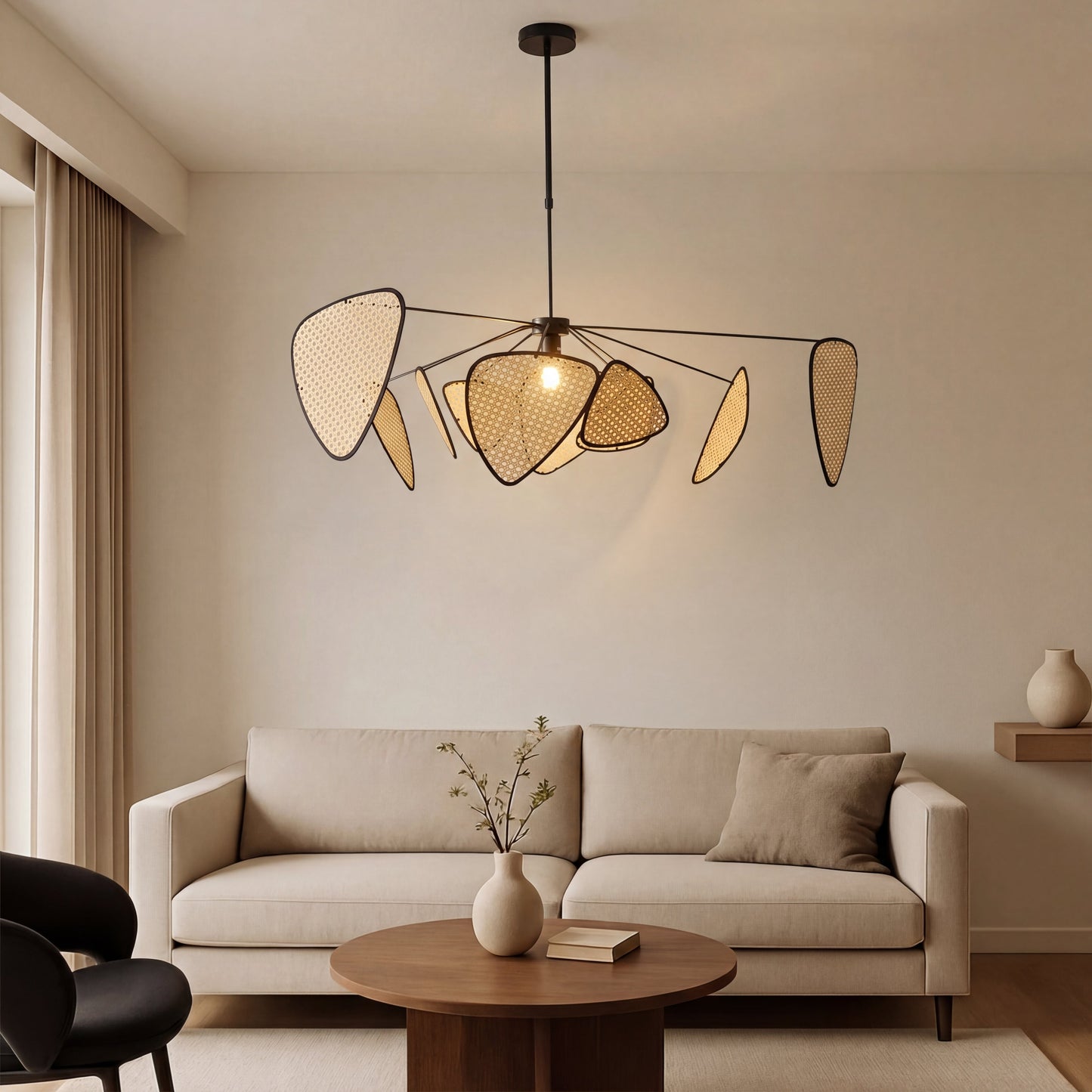 Rattan pendant light with adjustable cable featuring an organic modern design, perfect for enhancing kitchen and dining spaces. 3