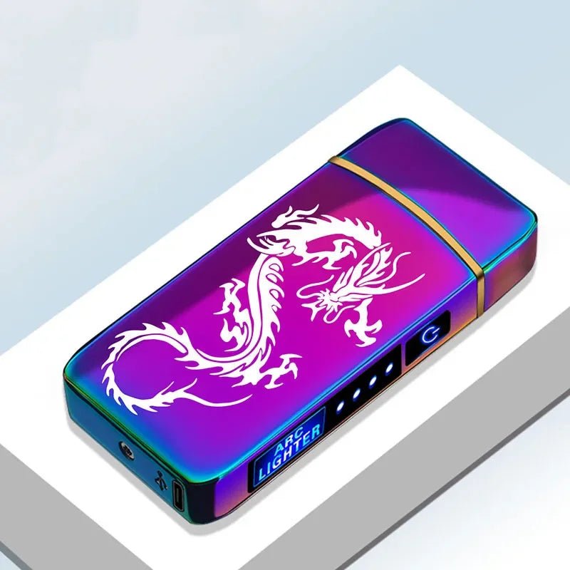 Rechargeable USB plasma lighter featuring a windproof dual arc flame and touch sensor, designed with a sleek metal finish for modern convenience. 22