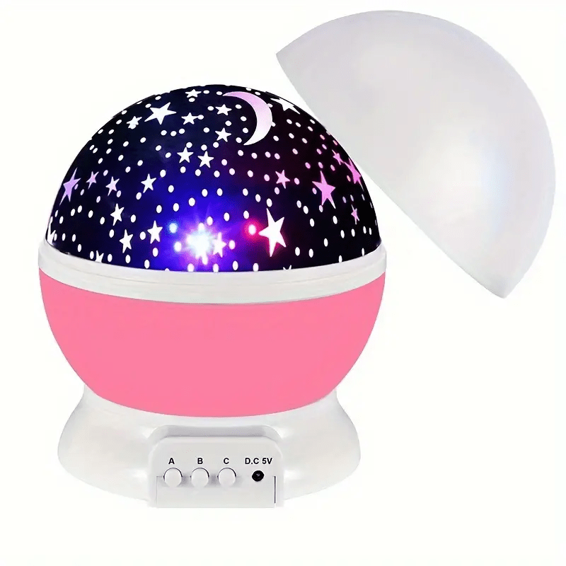 Rotating LED night light with multi-color projection and star patterns, perfect for bedrooms and nurseries, creating a soothing atmosphere for sleep. 6