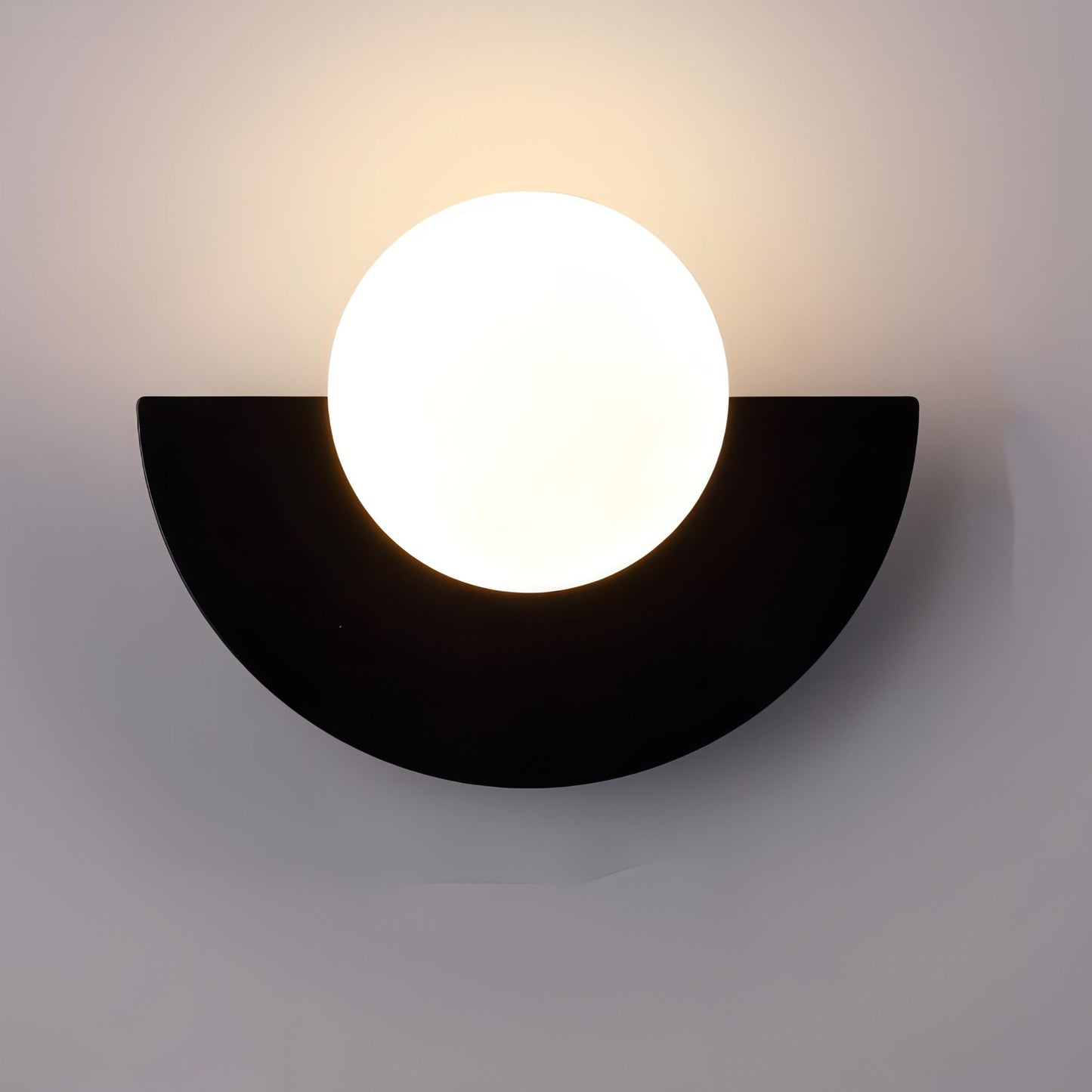 Semi-circular wall lamp featuring a modern Scandinavian design, crafted from metal and plastic, with soft light distribution for a warm ambiance. 8
