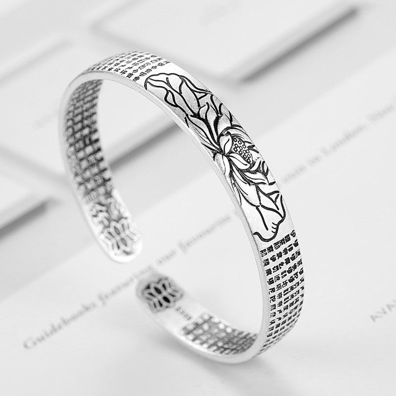 Silver Lotus Bracelet featuring an adjustable design, crafted from hypoallergenic S925 silver, suitable for unisex wear. 6