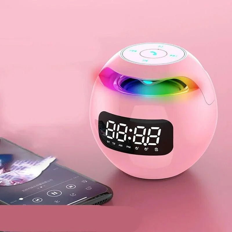 Smart digital alarm clock featuring a Bluetooth speaker and a vibrant night light, designed with a multifunctional LED display perfect for bedroom use. 0