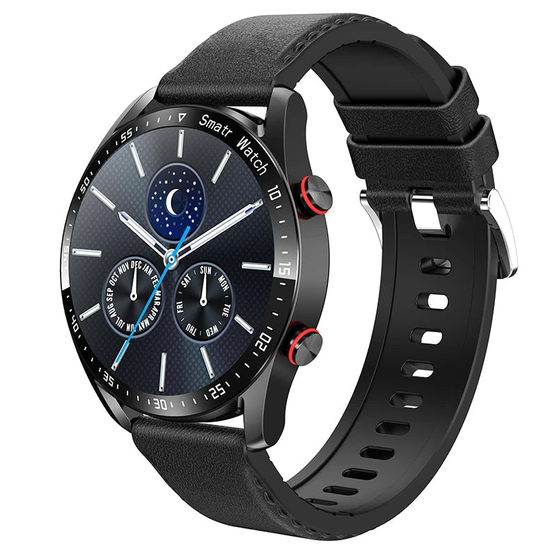 Smartwatch featuring ECG and heart rate monitor, waterproof design, HD touch screen, and lightweight comfortable wear for fitness tracking and health monitoring. 11