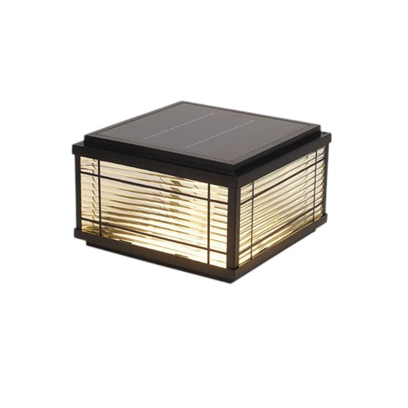 Solar post light featuring LED warm white illumination, designed for outdoor use with a weather-resistant aluminum and glass construction, perfect for enhancing garden aesthetics. 5