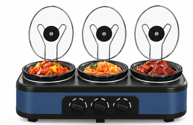 Triple Slow Cooker with Individual Heat Controls and Lid Rests