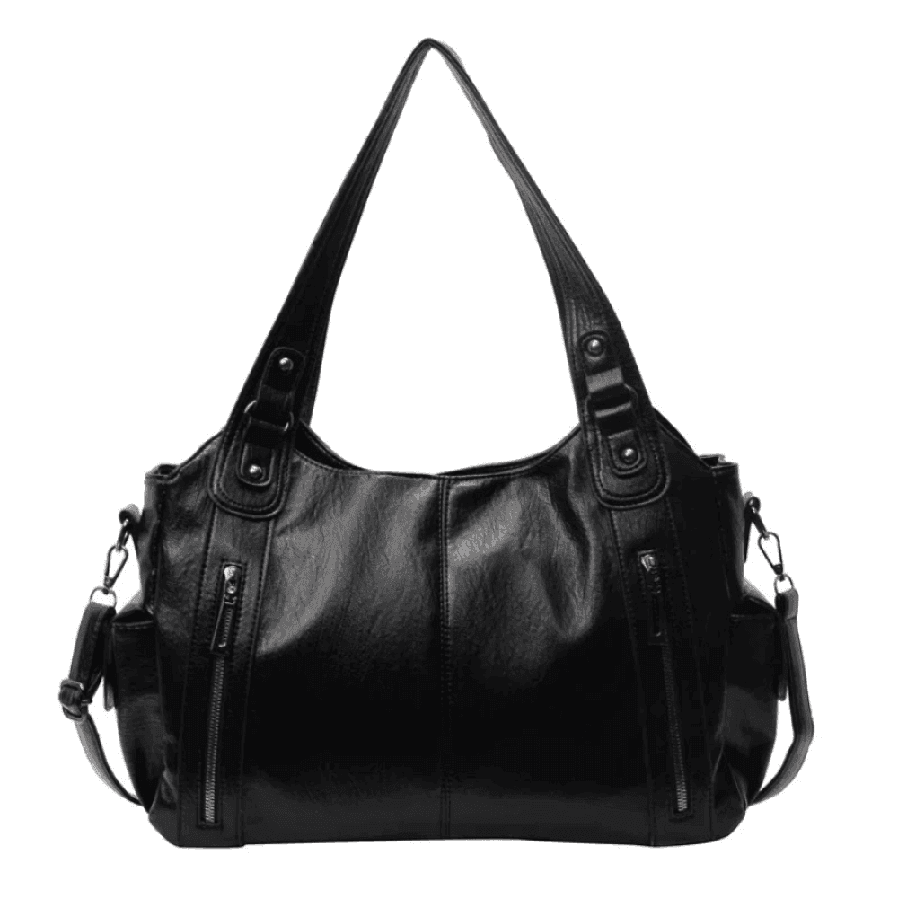 Vegan leather shoulder bag for women featuring a spacious interior and elegant metal accents, perfect for stylish and versatile everyday use. 10