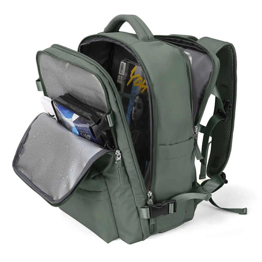 Waterproof travel backpack with ergonomic straps, featuring a spacious laptop compartment and made from durable polyester, ideal for outdoor adventures and daily commuting, 25L 13