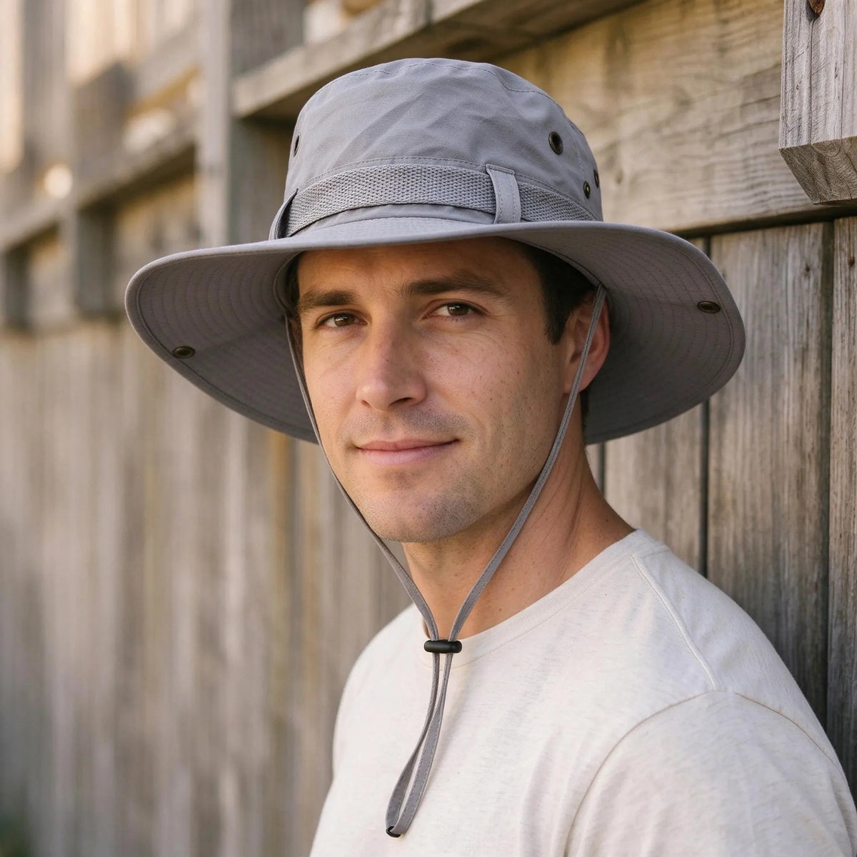 Wide brim sun hat for women featuring an adjustable chin strap and ventilated polyester design, perfect for beach outings and sun protection. 5