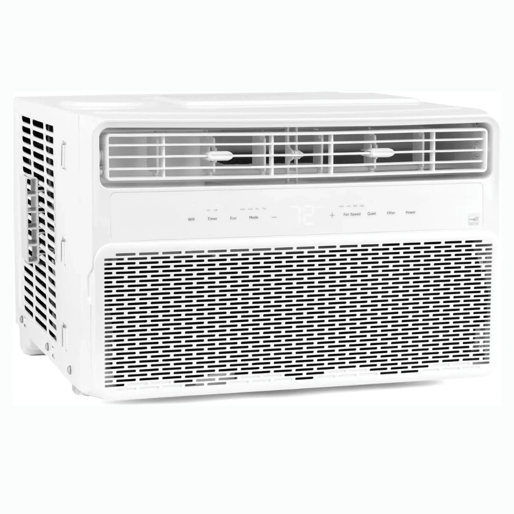 Window air conditioner 8000 BTU with remote control, designed for smart and quiet cooling in bedrooms and small spaces, featuring a sleek design and energy 4