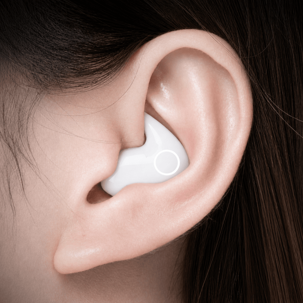Wireless Bluetooth earbuds featuring noise cancelling technology and a waterproof design, showcased with a sleek LED display case for charging and storage. 10