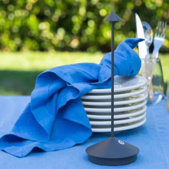 Wireless LED table lamp featuring adjustable dimmable brightness and a waterproof design, perfect for indoor and outdoor use, with a sleek modern appearance and cordless battery 8