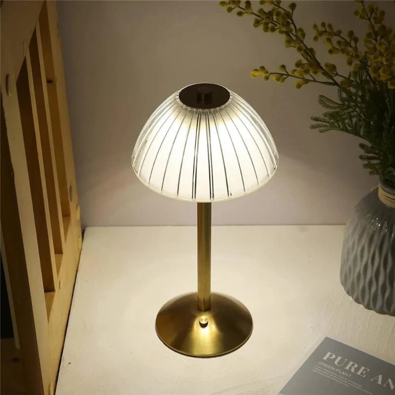 Wireless LED table lamp featuring a touch sensor and dimmable light, designed with a crystal-inspired cordless design for elegant home decor. 4