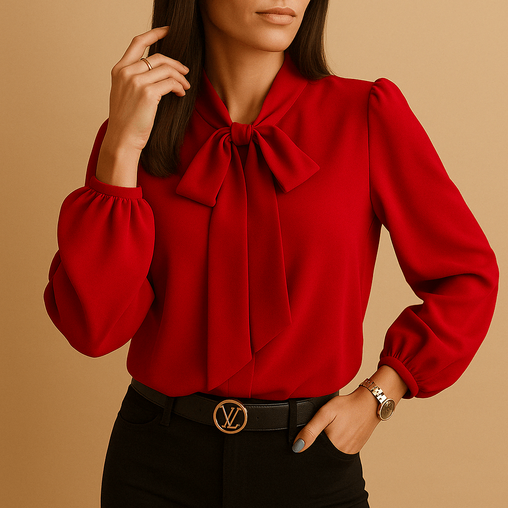 Women's blouse with bow tie neck, lightweight long sleeve top in a stylish design, perfect for elegant office or casual wear. 6