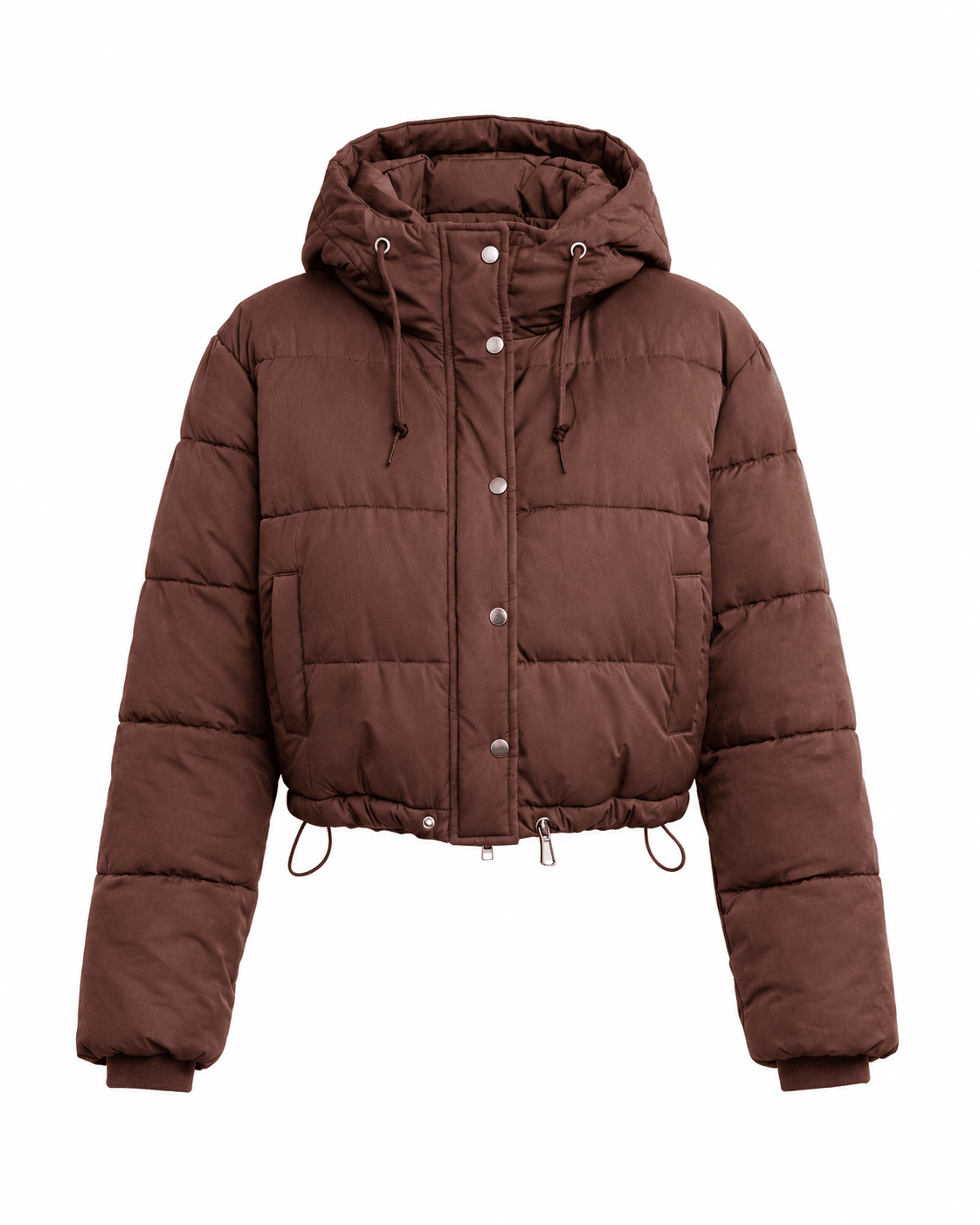 Women's cropped hooded puffer jacket featuring a zip closure and quilted insulated design, perfect for winter warmth and style. 6