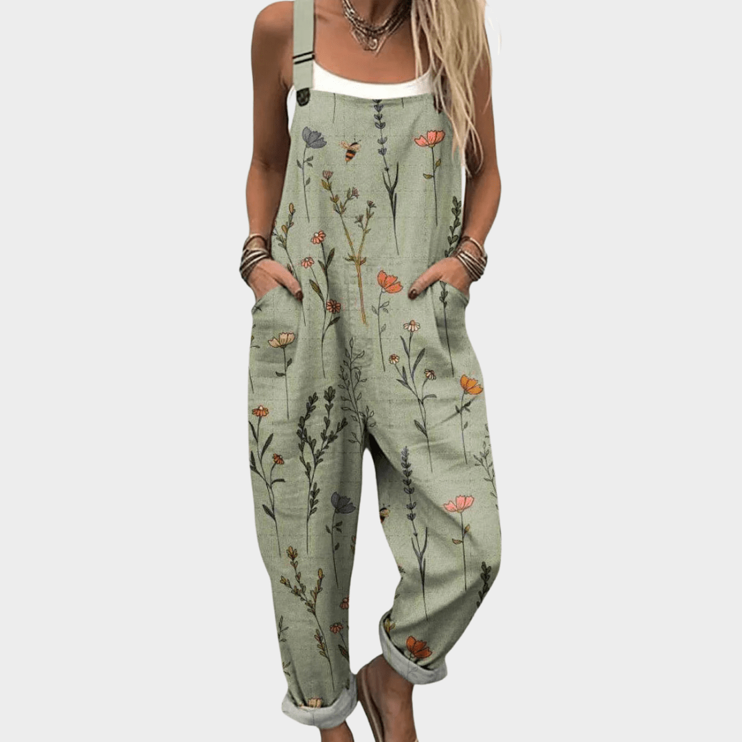 Women's overalls featuring adjustable straps and a loose fit, crafted from a comfortable multi-patterned cotton blend for casual wear. 0