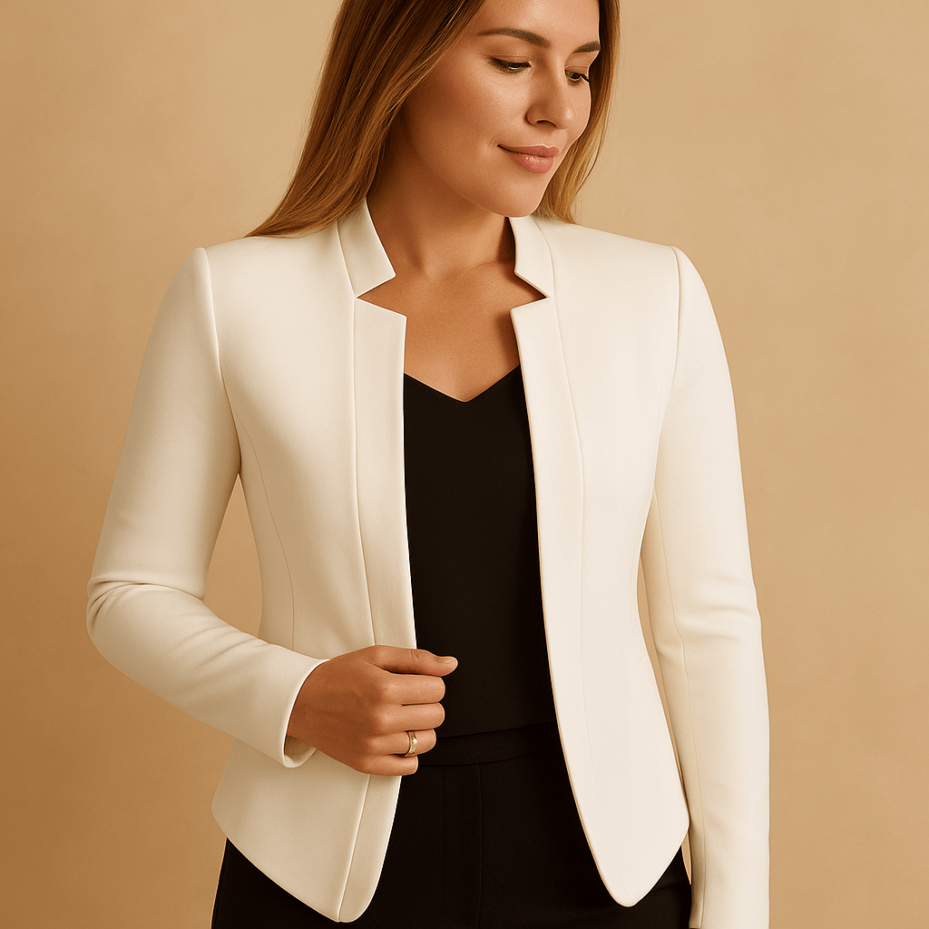 Women's white blazer with lapel collar, perfect lightweight jacket for spring and summer, featuring a stylish design ideal for casual and formal occasions. 5