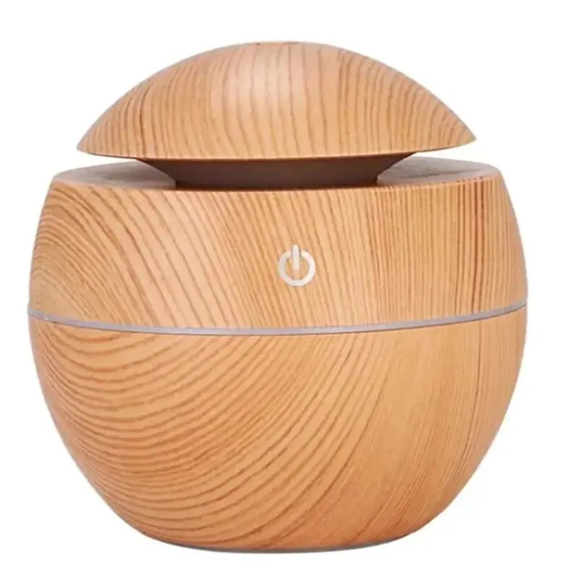 Wooden Ultrasonic Humidifier with LED Light and Aromatherapy, designed for cool mist diffusion in bedrooms, enhancing air quality and relaxation. 0