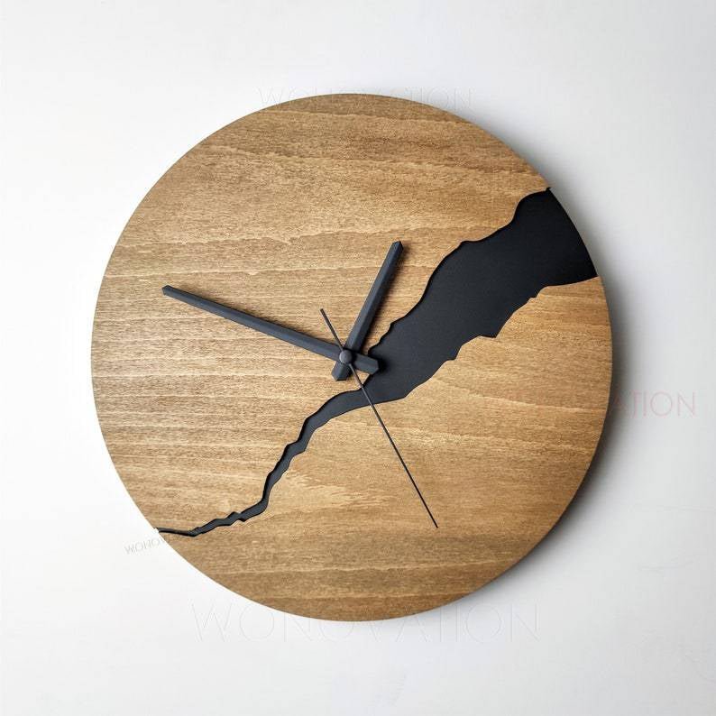 Wooden wall clock with a minimalist design, 30 cm in diameter, featuring rustic high-quality decor for a stylish home accent. 4