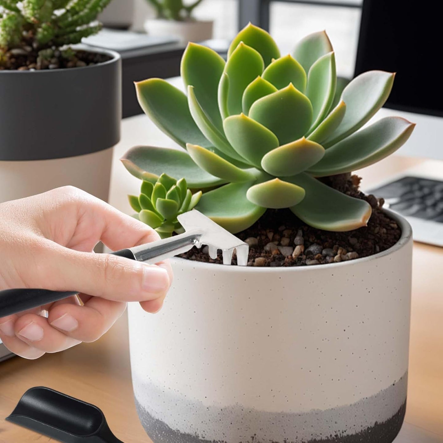 12-in-1 gardening tools set for succulents featuring durable steel heads and a compact storage bag, perfect for indoor plant care essentials. 2