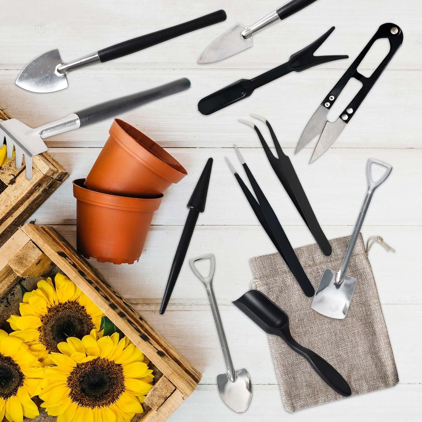 12-in-1 gardening tools set for succulents featuring durable steel heads and a compact storage bag, perfect for indoor plant care essentials. 1