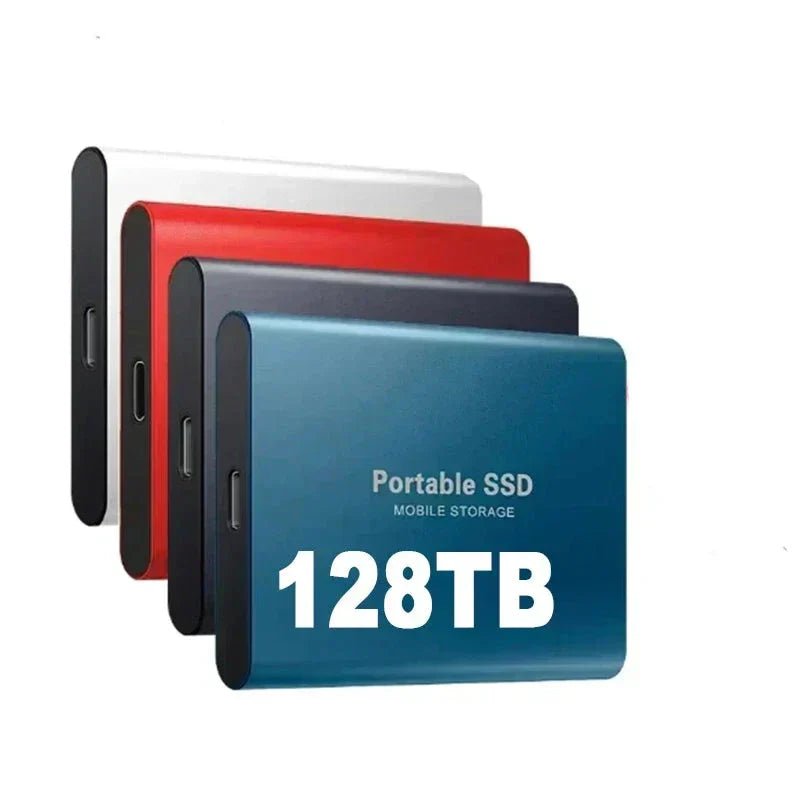 128TB External SSD featuring ultra-fast data transfer speeds and a durable ABS design, ideal for portable storage solutions. 0