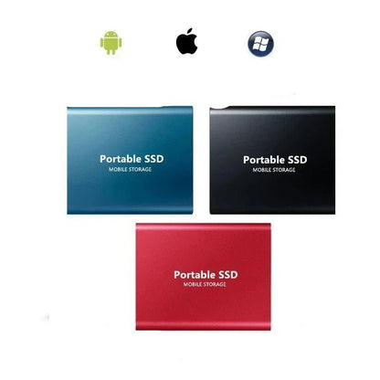 128TB Portable SSD External Hard Drive in sleek aluminum design, showcasing ultra-fast data transfer speeds and compact size, perfect for on-the-go storage solutions. 2