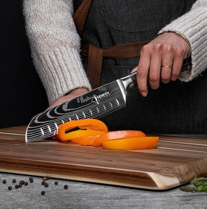 14-Piece Japanese Knife Block Set featuring high-quality kitchen knives and shears, elegantly housed in a natural acacia hardwood block for optimal organization and style 5