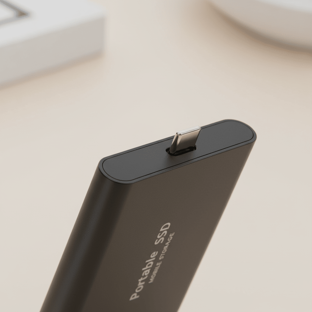 2TB external SSD with USB 3.1 and USB-C, compact portable design for fast data transfer and storage expansion. 2