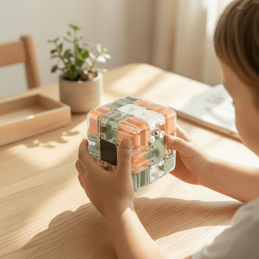 3D Labyrinth Puzzle Cube designed for enhancing spatial reasoning and focus, featuring a durable and portable design as an engaging brain teaser toy. 1