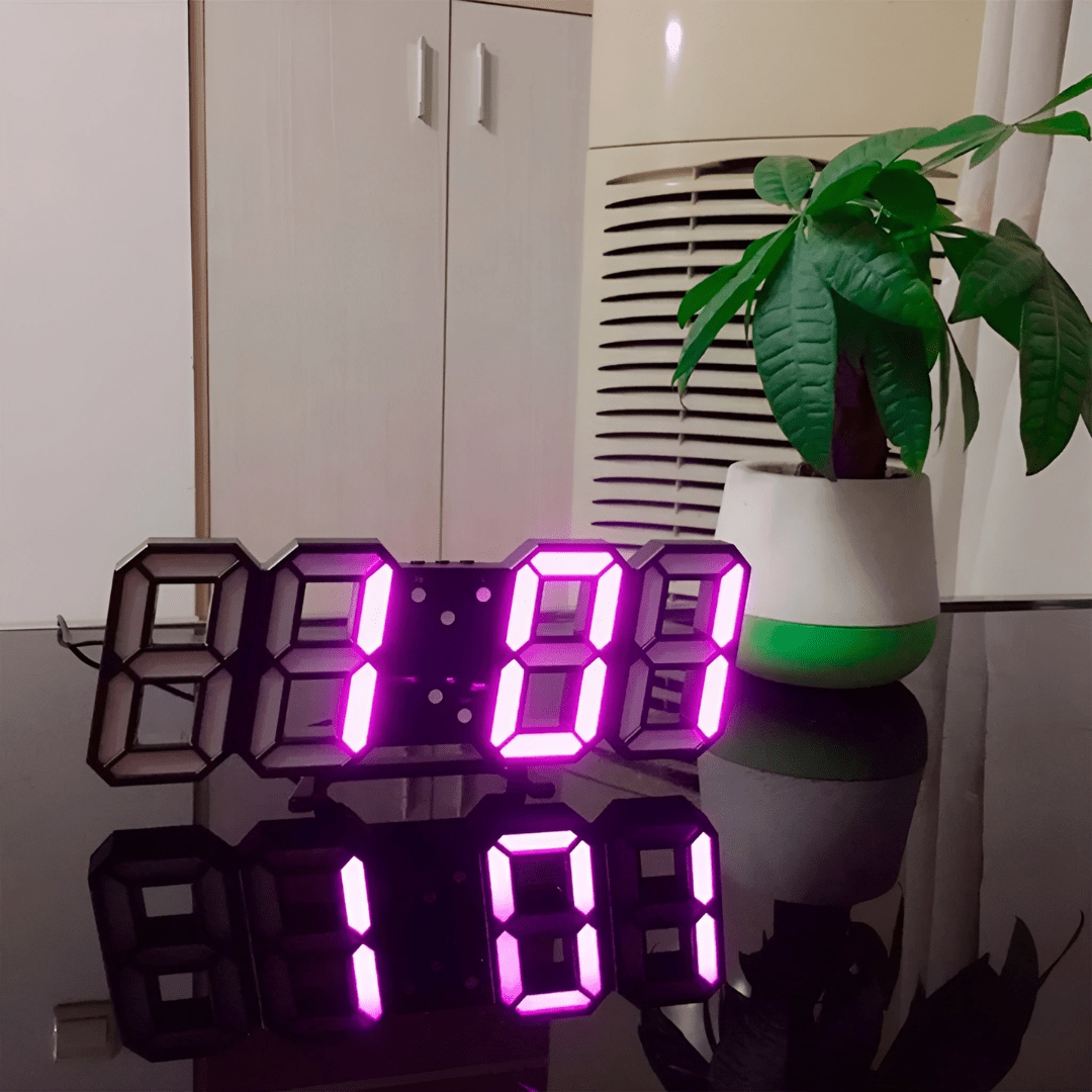 3D LED Digital Wall Clock with Backlight in modern minimalist design, made of plastic, dimensions 23.5 x 9.3 x  5