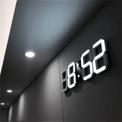 3D LED Digital Wall Clock with Backlight in modern minimalist design, made of plastic, dimensions 23.5 x 9.3 x  0