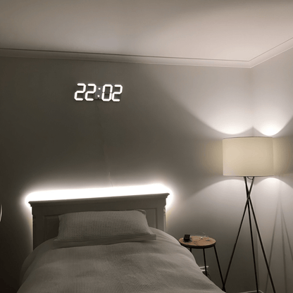 3D LED Digital Wall Clock with Backlight in modern minimalist design, made of plastic, dimensions 23.5 x 9.3 x  1