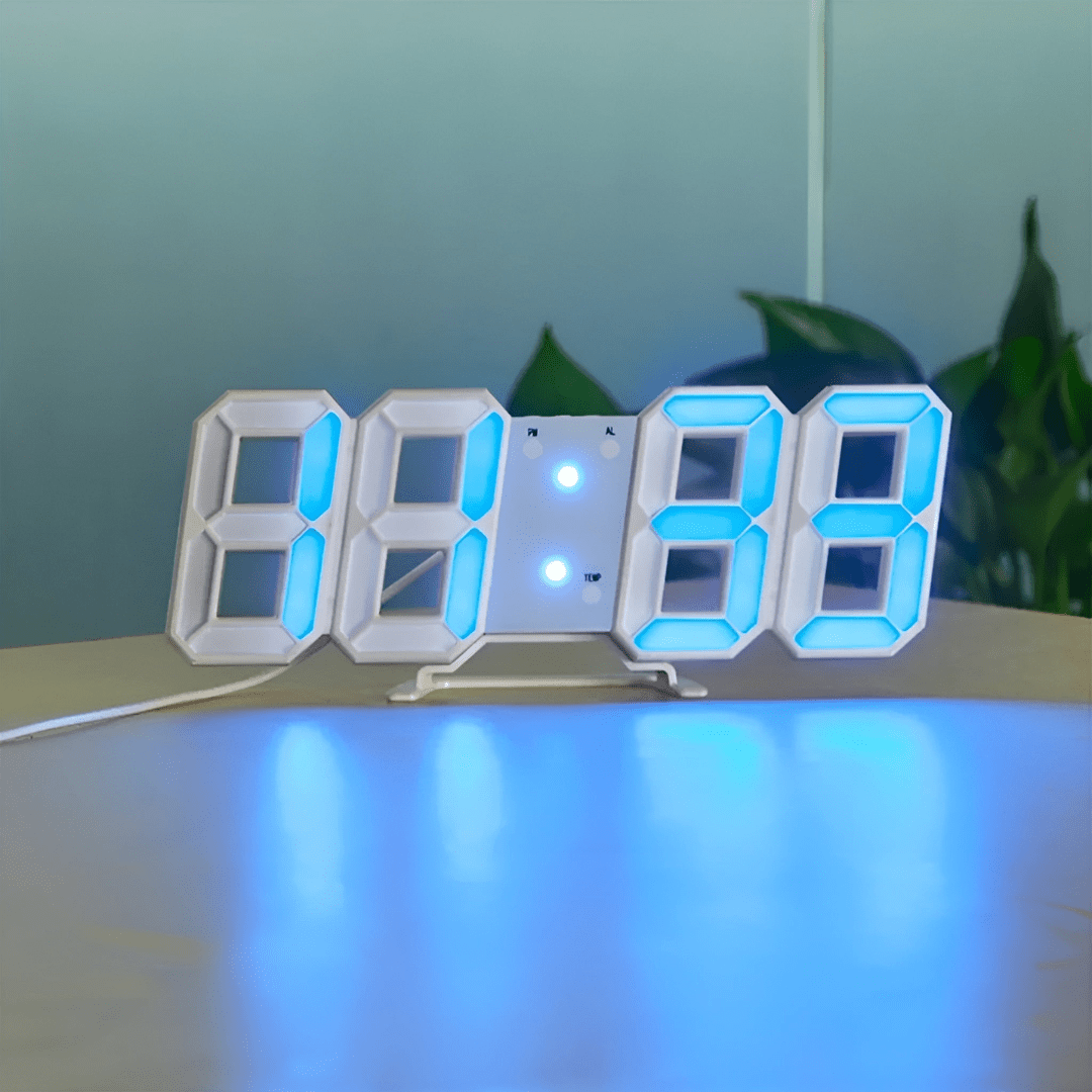 3D LED Digital Wall Clock with Backlight in modern minimalist design, made of plastic, dimensions 23.5 x 9.3 x  6