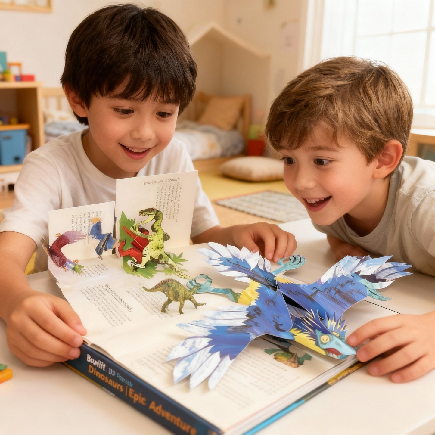 3D Pop-Up Dinosaur Book for Kids featuring vibrant, full-color illustrations and interactive scenes for an engaging educational adventure. 3