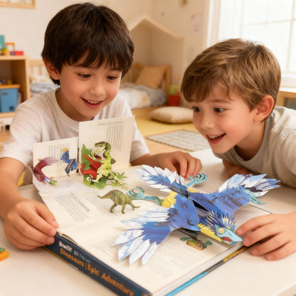 3D Pop-Up Dinosaur Book for Kids featuring vibrant, full-color illustrations and interactive scenes for an engaging educational adventure. 3