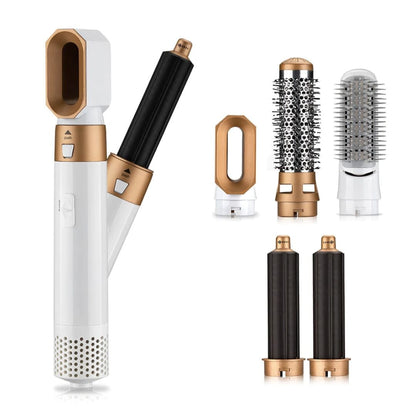 5-in-1 hair curler and dryer featuring intelligent heat control, designed with a ceramic finish for versatile styling on all hair types. 0