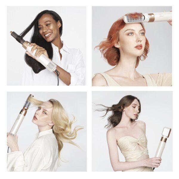 5-in-1 hair curler and dryer featuring intelligent heat control, designed with a ceramic finish for versatile styling on all hair types. 7