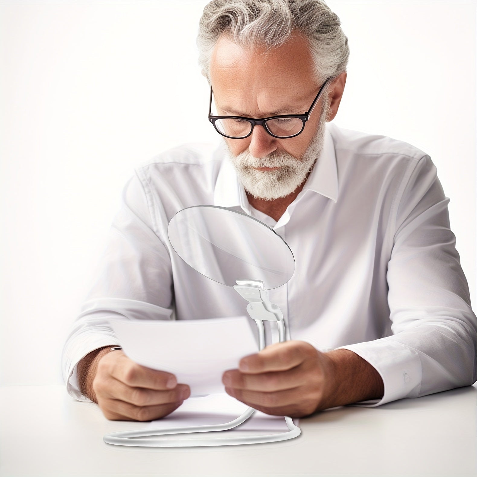 5X magnifier with adjustable gooseneck and ergonomic design, featuring a 13 cm lens for enhanced reading and precision tasks. 3