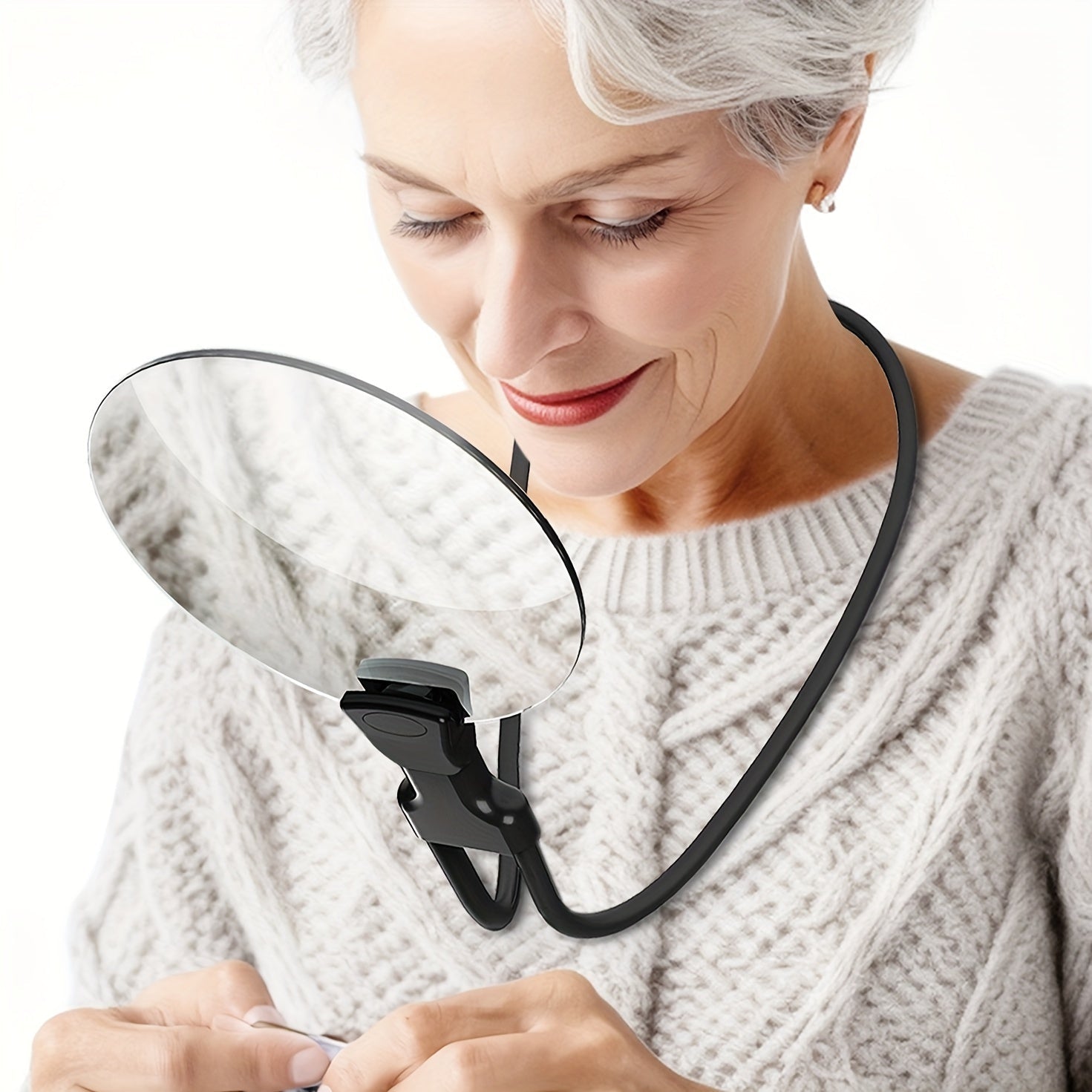 5X magnifier with adjustable gooseneck and ergonomic design, featuring a 13 cm lens for enhanced reading and precision tasks. 0