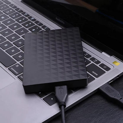 8TB external hard drive with USB 3.0, designed for PC and Mac, showcasing a compact and portable storage solution ideal for data backup and 1